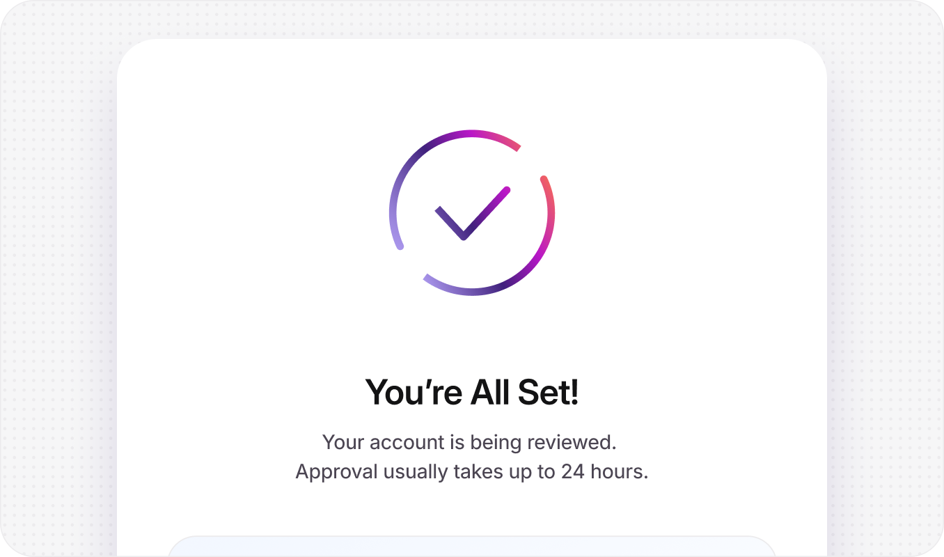 Ottri merchant onboarding and verification screen